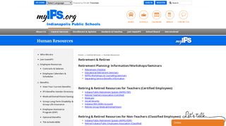 Human Resources / Retirement & Retiree - Indianapolis Public Schools