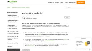Authentication Failed – IPVanish