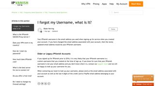 I forgot my Username, what is It? – IPVanish