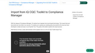 Import from iQ CQC Toolkit to Compliance Manager – The FPM Group