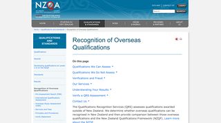Recognition of Overseas Qualifications » NZQA