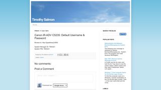 Timothy Salmon: Canon iR-ADV C5235: Default Username & Password