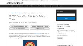 IRCTC Cancelled E-ticket's Refund Time-Apnaahangout