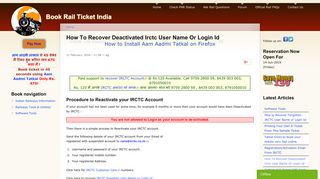How To Recover Deactivated Irctc User Name Or Login Id | Book Rail ...