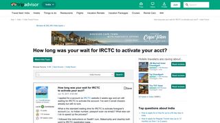 How long was your wait for IRCTC to activate your acct? - India ...