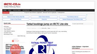 Tatkal bookings jump on IRCTC Lite site - IRCTC - Indian Railways