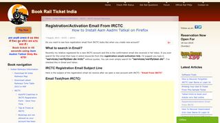 Registration/Activation Email From IRCTC | Book Rail Ticket India