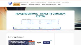 IRCTC Next Generation Login E-Ticket System - NEXGEN IRCTC.CO.IN