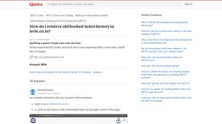 How to retrieve old booked ticket history in irctc.co.in - Quora