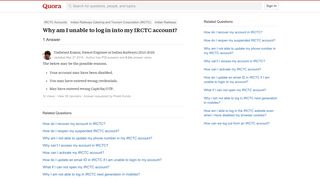 Why am I unable to log in into my IRCTC account? - Quora