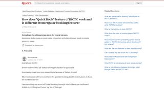How does 'Quick Book' feature of IRCTC work and is different from ...