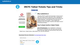 Online IRCTC Tatkal Tickets Tips and Tricks 2015 - myRailinfo