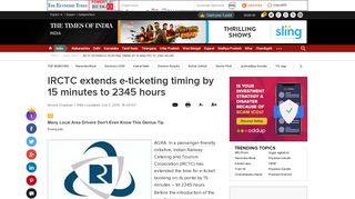 IRCTC extends e-ticketing timing by 15 minutes to ... - Times of India