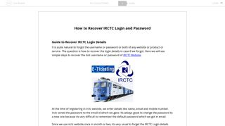 How to Recover IRCTC Login and Password - Woto