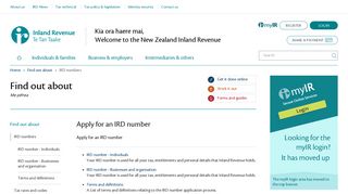 Apply for an IRD number (Find out about)