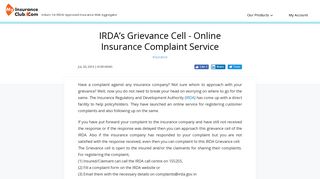 IRDA's Grievance Cell - Online Insurance Complaint Service