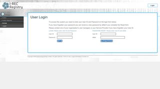 User Login - I-REC Registry
