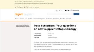 Iresa customers: Your questions on new supplier Octopus Energy ...