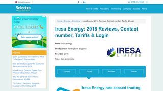 Iresa Energy: 2018 Reviews, Contact number, Tariffs & Login | Selectra