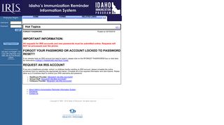 Idaho's Immunization Reminder Information System .. [Portal Main Page]