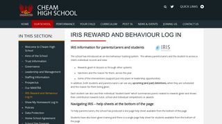 IRIS Reward and Behaviour Log In - Cheam High School