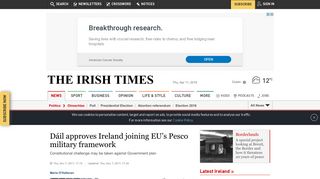 Dáil approves Ireland joining EU's Pesco military framework