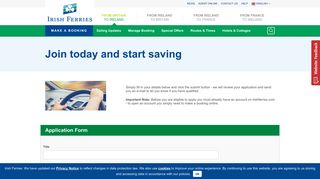 Frequent Traveller Sign Up Form | Irish Ferries