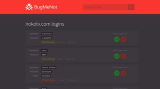 irokotv.com logins - BugMeNot