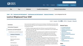 Lost or Misplaced Your EIN | Internal Revenue Service - IRS.gov