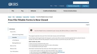Free File Fillable Forms is Closed | Internal Revenue Service - IRS.gov