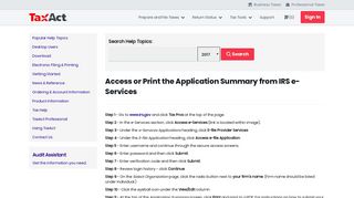 Access or Print the Application Summary from IRS e-Services - TaxAct