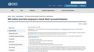 IRS online tool lets taxpayers check their account balance ... - IRS.gov