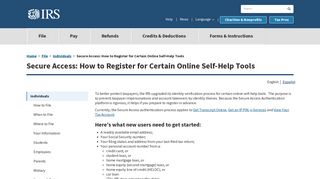 Secure Access: How to Register for Certain Online Self-Help ... - IRS.gov