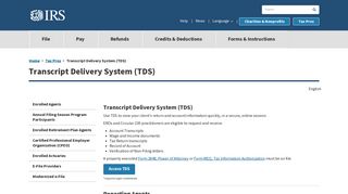 Transcript Delivery System (TDS) | Internal Revenue Service - IRS.gov