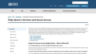 FAQs about e-Services and Secure Access | Internal Revenue Service