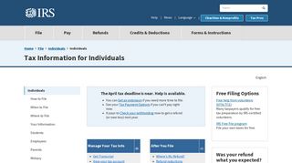Tax Information for Individuals - Individuals | Internal Revenue Service