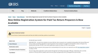 New Online Registration System for Paid Tax Return ... - IRS.gov