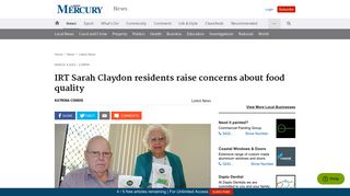 IRT Sarah Claydon residents raise concerns about food quality ...