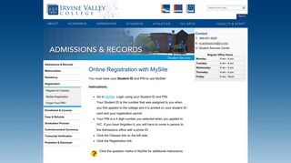 MySite Registration - IVC admissions - Irvine Valley College