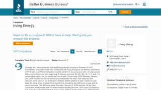 Irving Energy | Complaints | Better Business Bureau® Profile