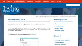 Student Password Portal - Irving ISD