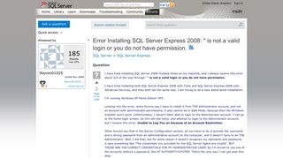 Error Installing SQL Server Express 2008: '' is not a valid login ...