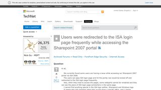 Users were redirected to the ISA login page frequently while ...