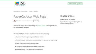 PaperCut User Web Page – International School Basel