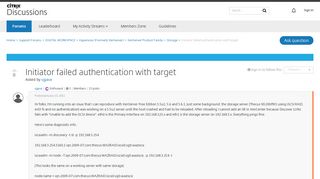 Initiator failed authentication with target - Storage - Discussions