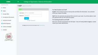 iSIMS - College of Agriculture, Science & Education - iTech ...