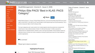 Philips iSite PACS “Best in KLAS: PACS Category ...