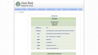 Islami Bank Bangladesh Ltd. : Contact Us