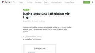 Update in iSpring Learn LMS: Authorization with Login