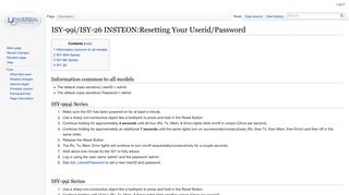 ISY-99i/ISY-26 INSTEON:Resetting Your Userid/Password - Universal ...